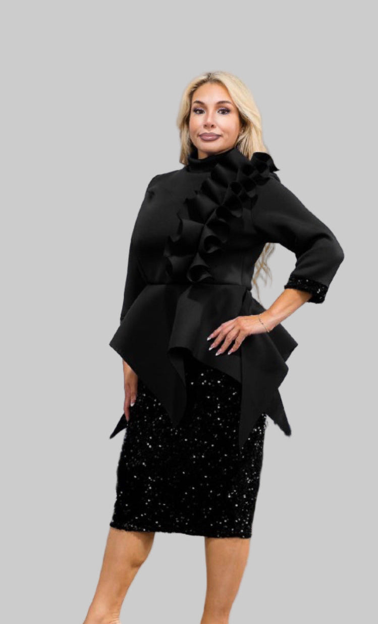 A Ruffle Sequin Skirt Set