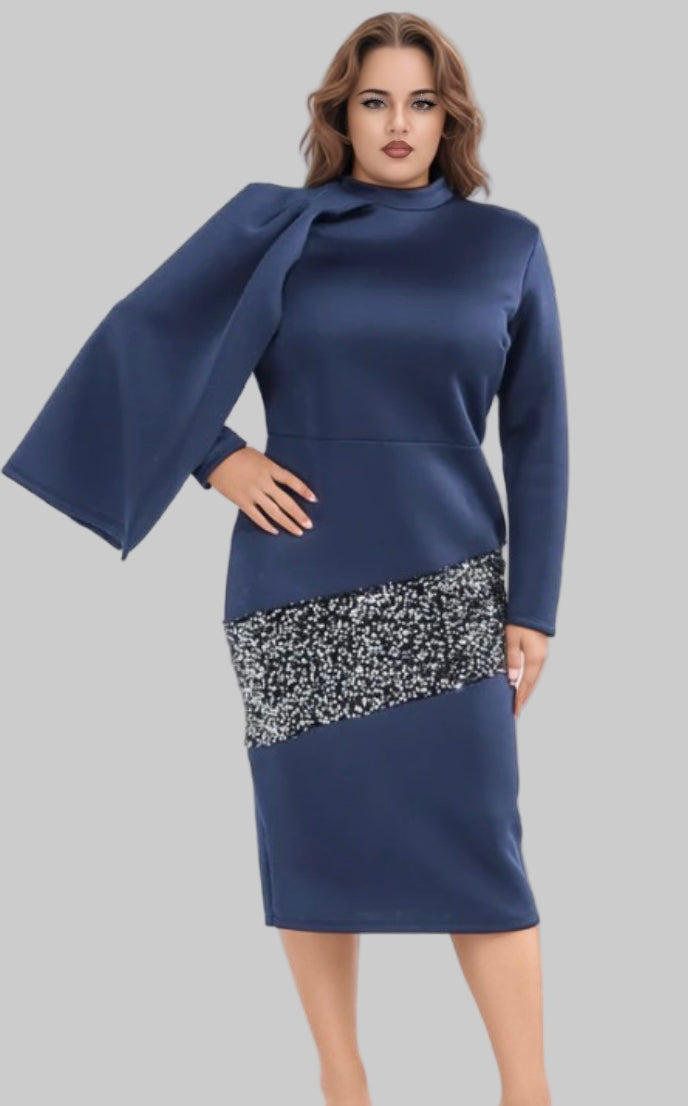 Ashlyn Symmetrical Sleeve Sequin Dress