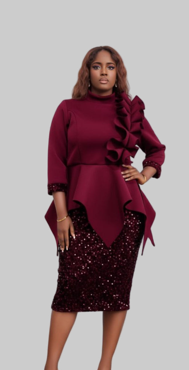 A Ruffle Sequin Skirt Set