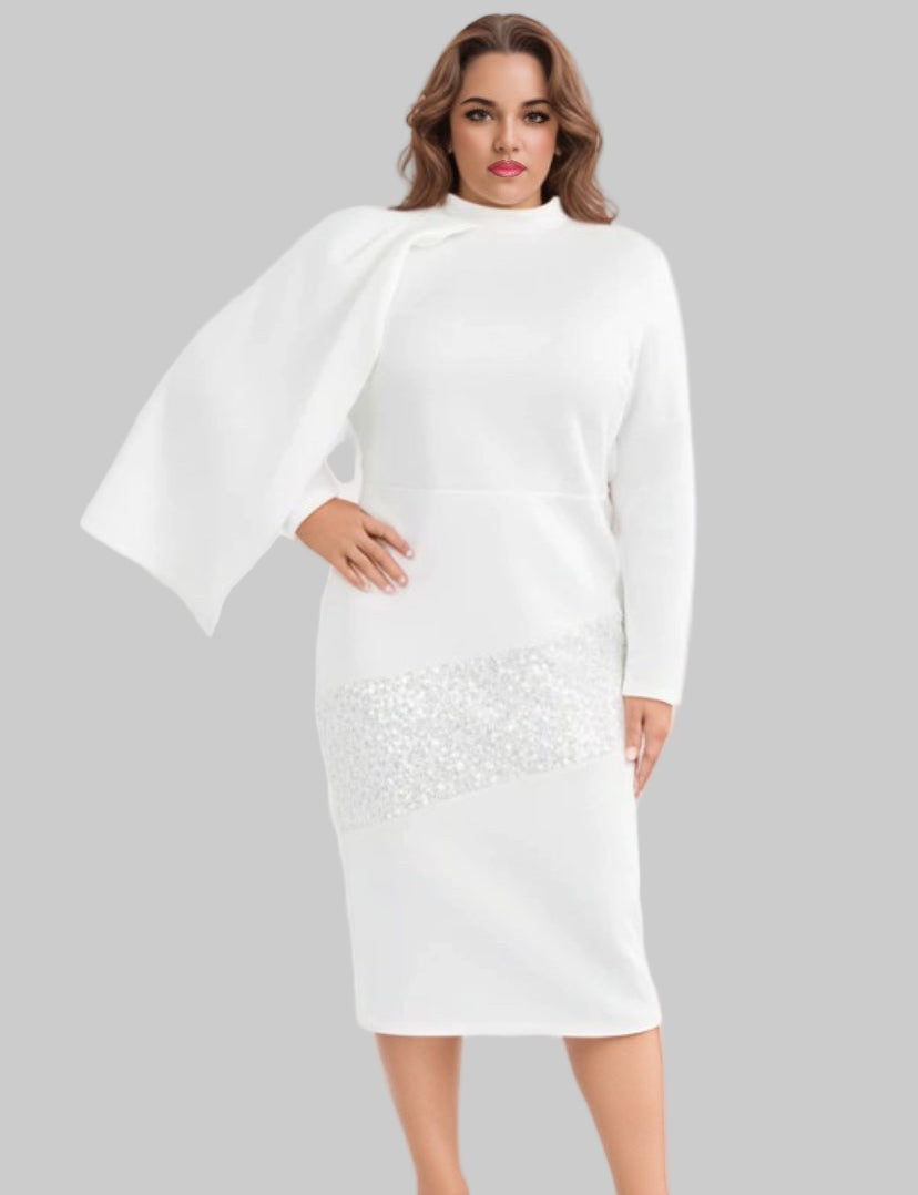 Ashlyn Symmetrical Sleeve Sequin Dress