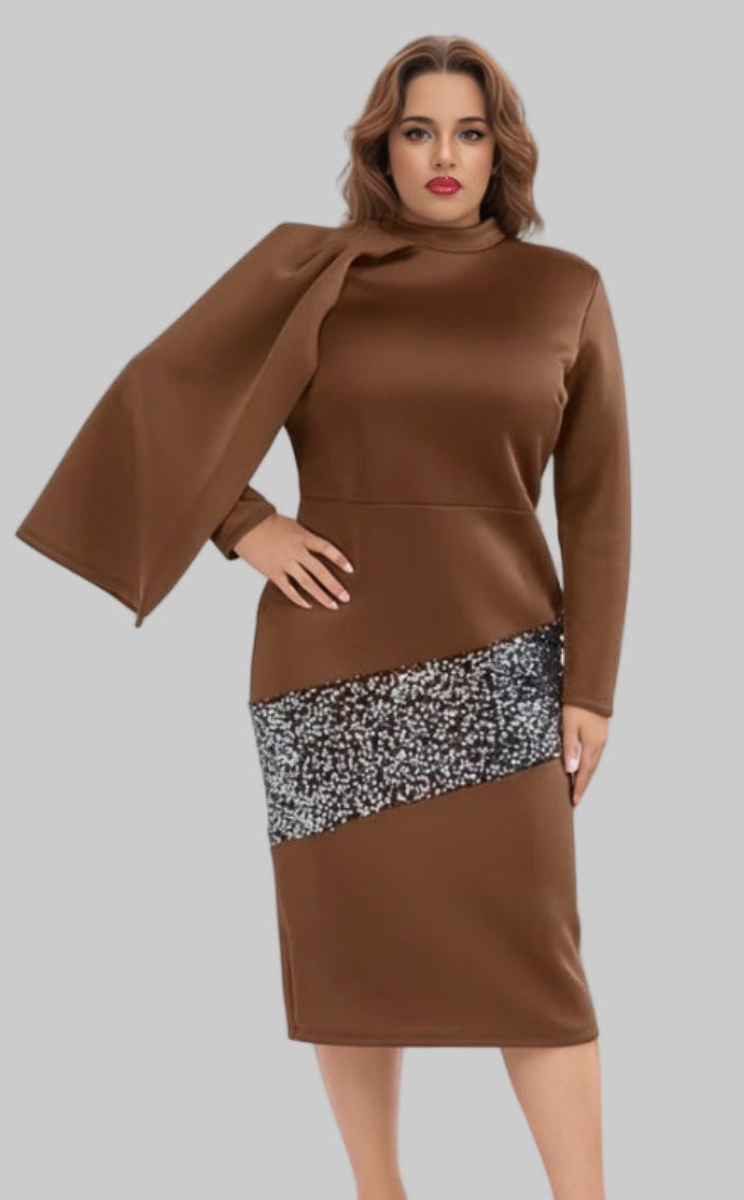 Ashlyn Symmetrical Sleeve Sequin Dress