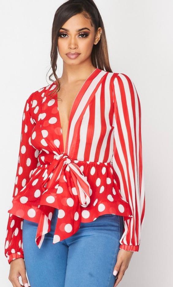Spicy Red Polka Dot Top